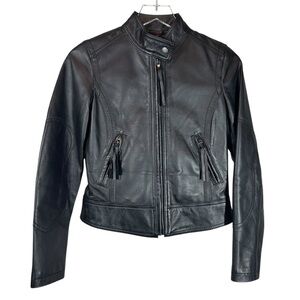 STREET LEGAL Women's XS Black Leather Biker Edgy Full Zip Coat Jacket Silver Zip